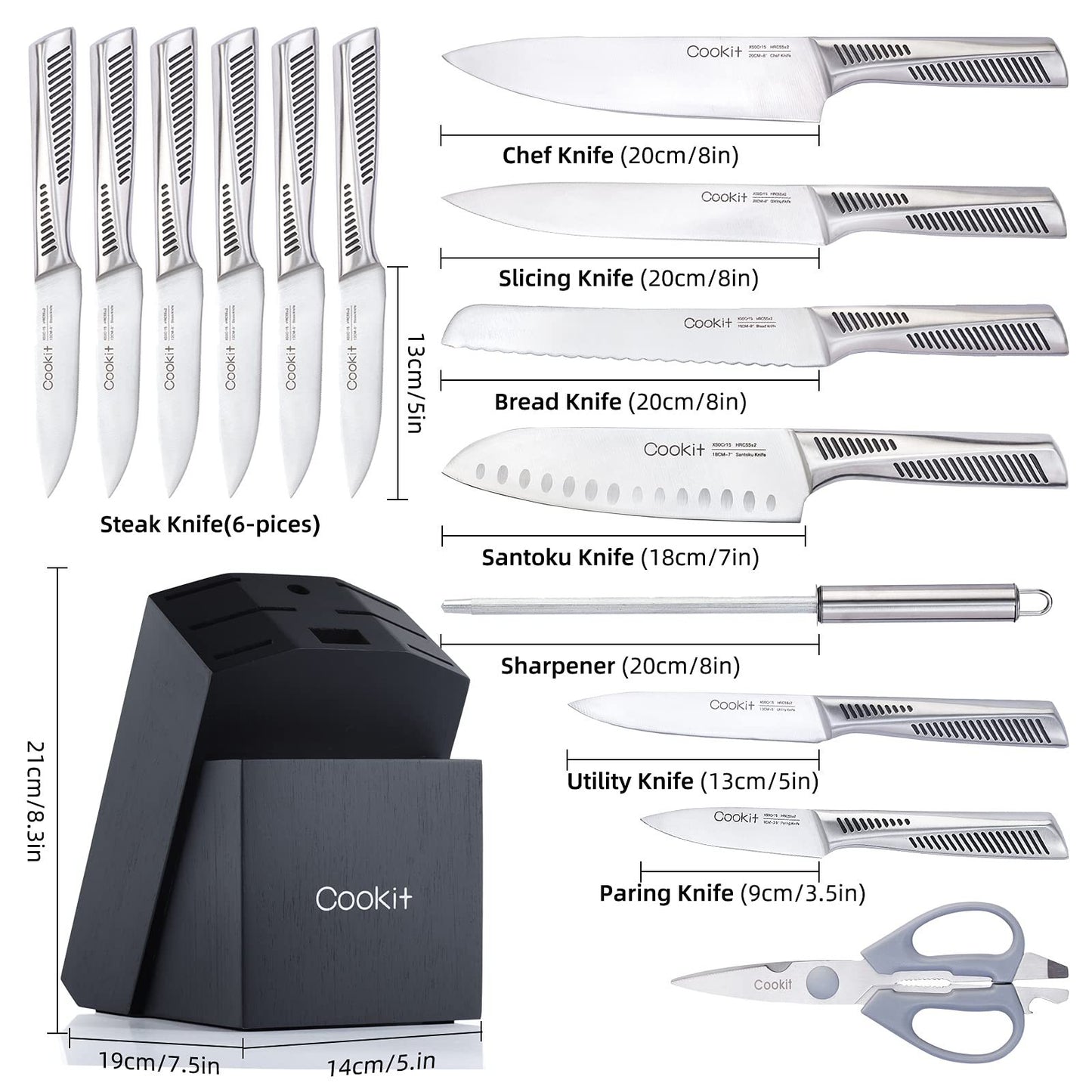 German Stainless Steel Knife Set with Block