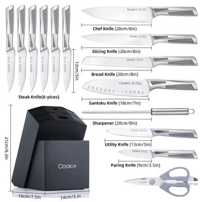 German Stainless Steel Knife Set with Block